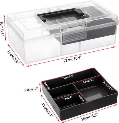 JUXYES Clear Art Craft Supply Storage Bin Sewing Box With Handle Lid | Clear Stackable Latching Craft Storage Bin for School Office, Organizing Stationery, Sewing, Art Craft, DIY Supplies