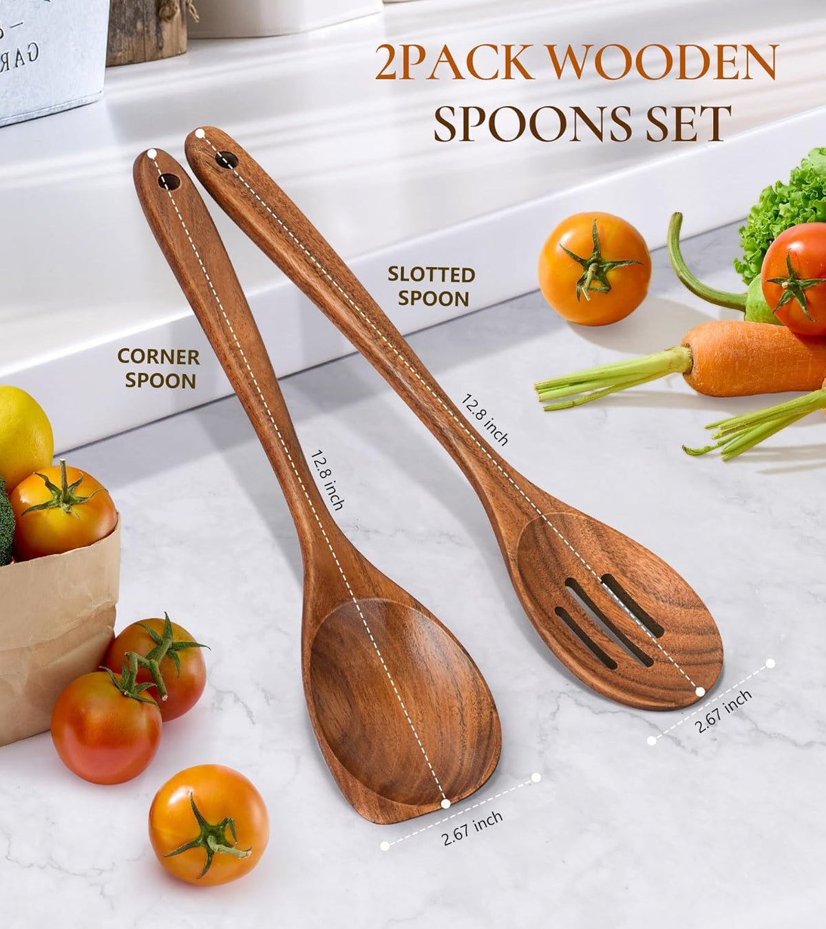 Wooden Spoons for Cooking, Premium Teak Wooden Cooking Utensils for Serving