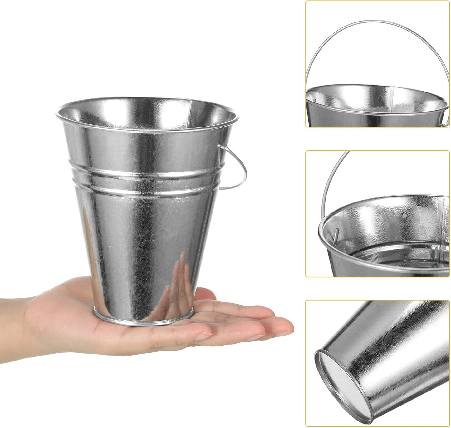 Harloon 12 Pcs Galvanized Bucket with 12 Clear Plastic Ice Scoop 20.3 oz Metal Beer Bucket with Handle Metal Pail Mini Toy Container 16 Blackboard Sticker for Candy Popcorn Snacks Party Supplies