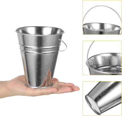Harloon 12 Pcs Galvanized Bucket with 12 Clear Plastic Ice Scoop 20.3 oz Metal Beer Bucket with Handle Metal Pail Mini Toy Container 16 Blackboard Sticker for Candy Popcorn Snacks Party Supplies