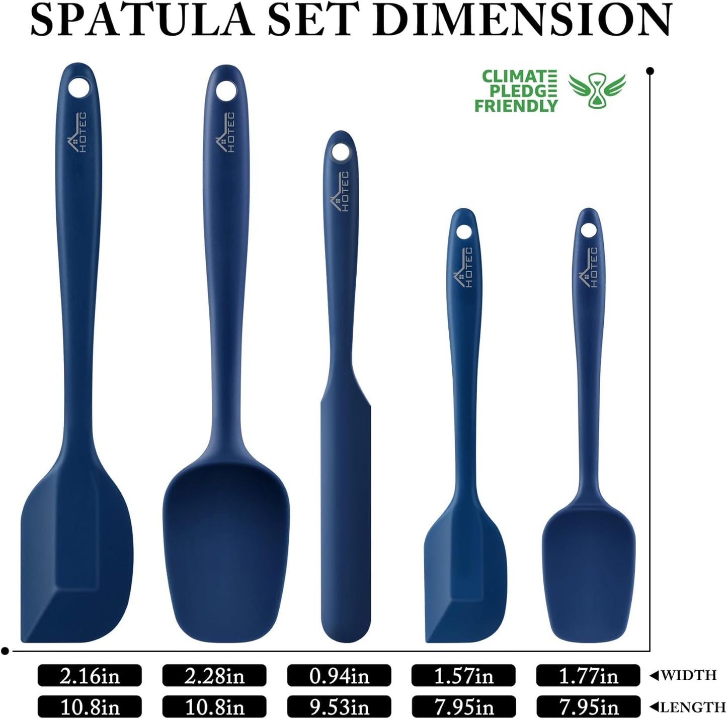 HOTEC Heat Resistant 600℉ Food Grade Silicone Rubber Spatula Set for Baking, Cooking, and Mixing Non Stick Dishwasher Safe BPA-Free Multicolor Set of 5