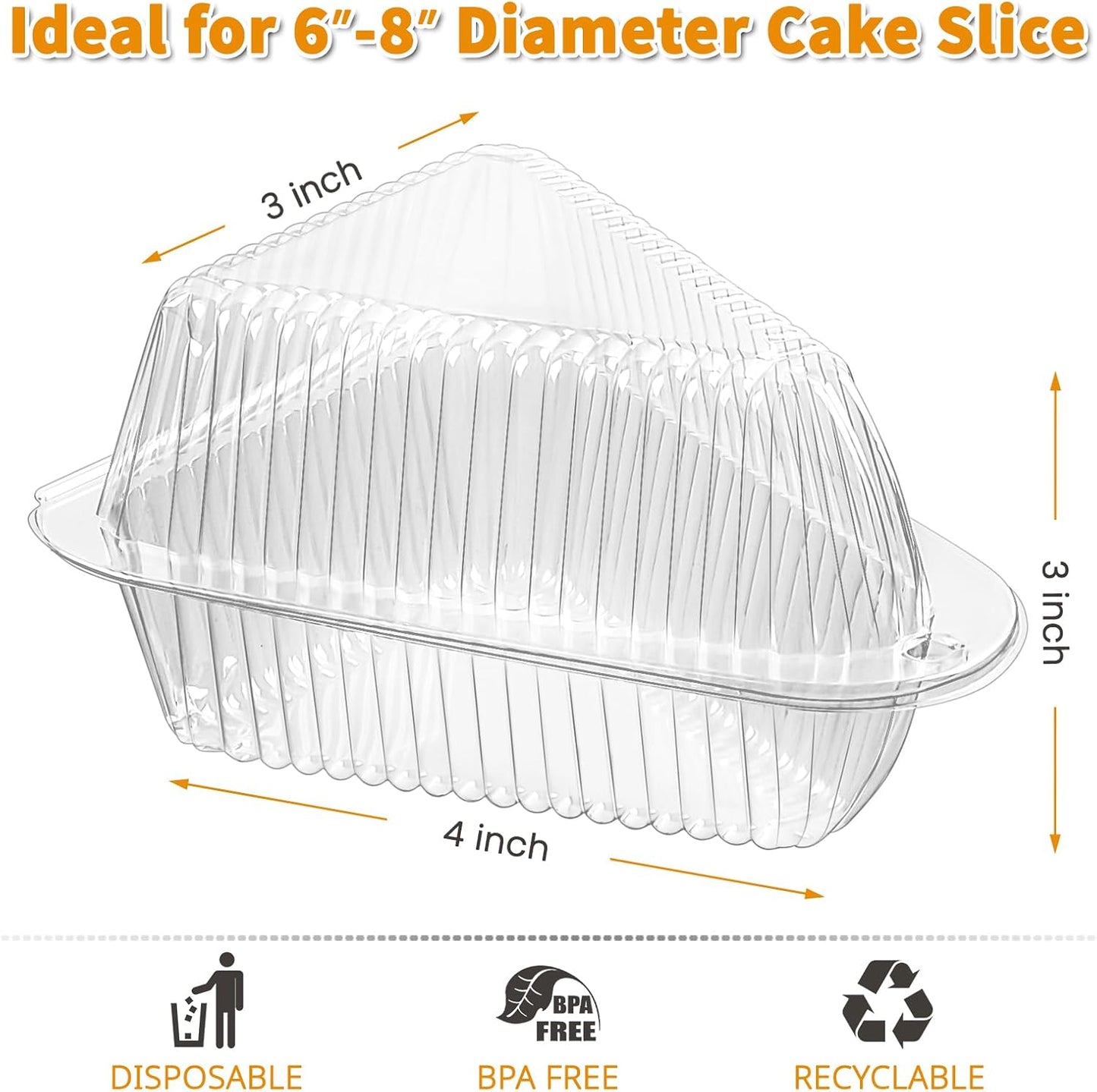 Zezzxu 100 Pack Cake Slice Containers, Clear Plastic Pie Slice Containers Disposable Triangle Containers with Lids for Desserts, Cheesecake Carriers, To-Go Slice Cake Boxes