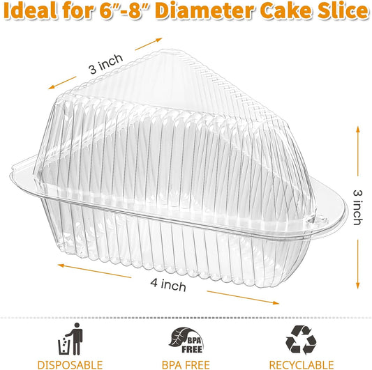Zezzxu 100 Pack Cake Slice Containers, Clear Plastic Pie Slice Containers Disposable Triangle Containers with Lids for Desserts, Cheesecake Carriers, To-Go Slice Cake Boxes