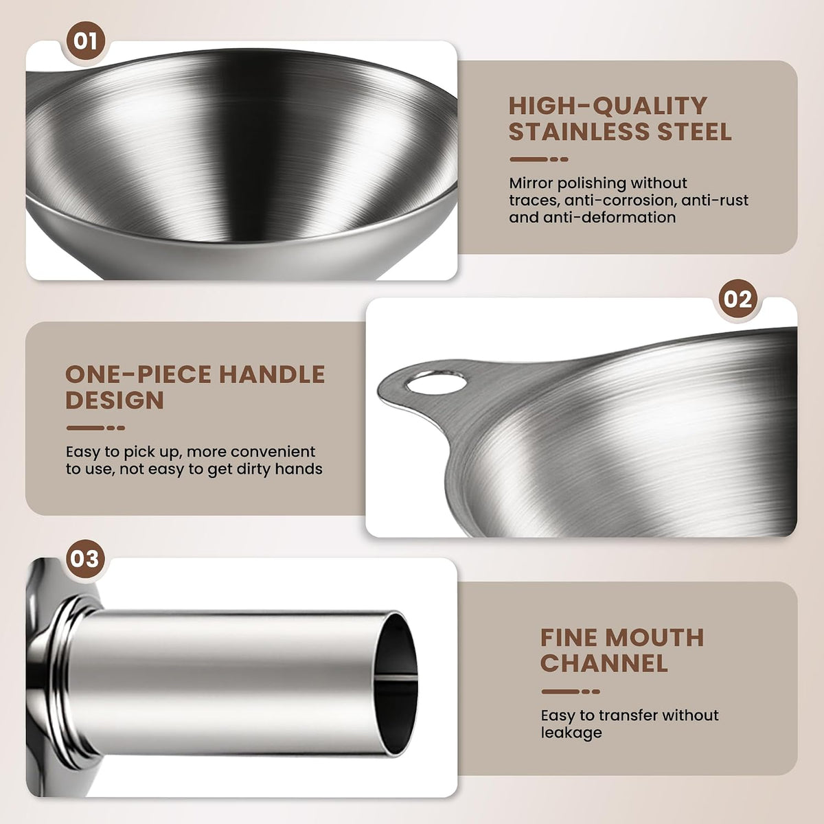 Supercenter Kitchen Funnel, Mini Funnel, Set of 3, Round Ring & Clean Brush
