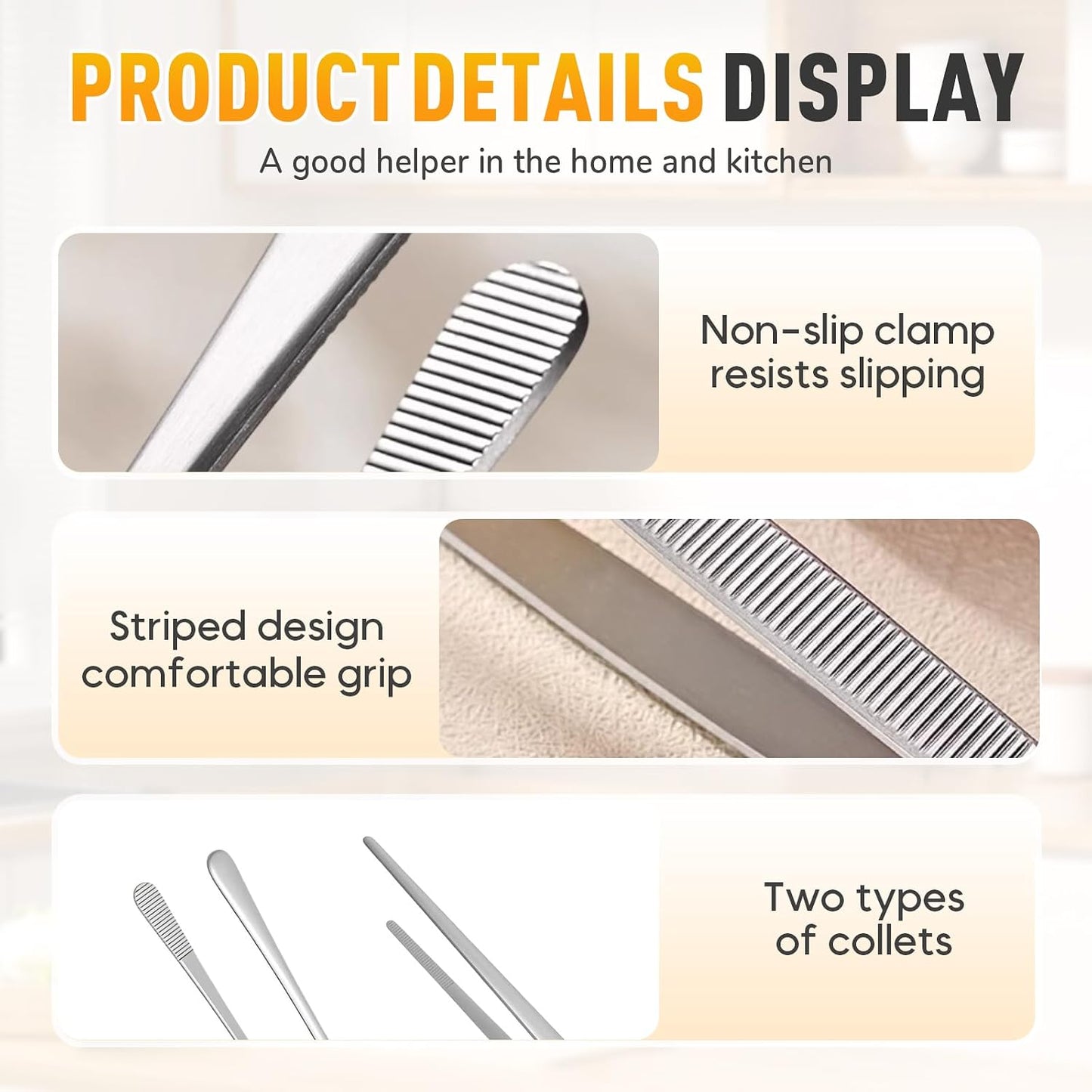 Non-Slip Kitchen Tweezers - 2 PCS Cooking Tweezers Fine Tweezer Tongs, Extra-Long Stainless Steel Kitchen Tweezer for Grilling, Serving, Frying, Plating, Food Preparation (10-Inch)