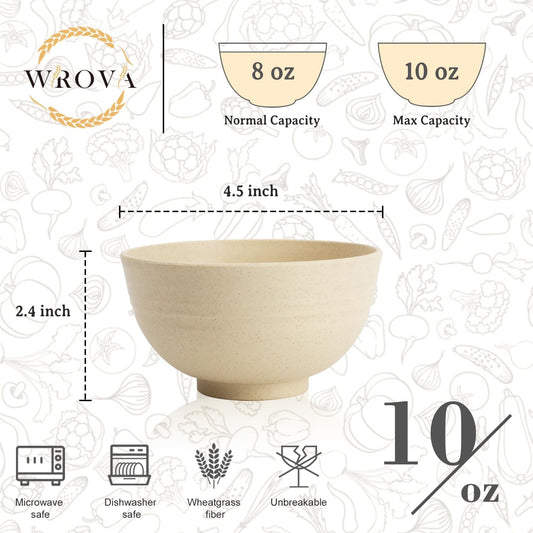 Wrova Wheat Straw Bowls for Kitchen set of 6,Anti-Scald Thick Soup Bowls 40oz,Microwave and Dishwasher Safe Bowl Sets, Unbreakable Cereal Bowl Sets. Vibrant Series