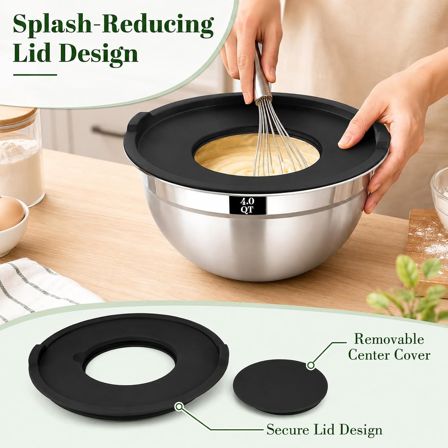 21PCS Mixing Bowls with Lids Set - 7 Nesting Mixing Bowls, 3 Graters, 11 Baking Tools, Lids, Stainless Steel Mixing Bowls for Mixing & Baking, Size 0.7/1.1/1.5/2.1/3.5/4/4.5 QT, Black