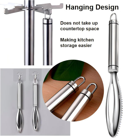 Fish Scale Remover,304 Stainless Steel Fish Scaler Easy Use Fish Descaler Tool,Fish Scaler Remover Lung Remover for Family Kitchen,Easy to Clean Kitchen Tool(9.65 * 1.26in)-SATONBEYI