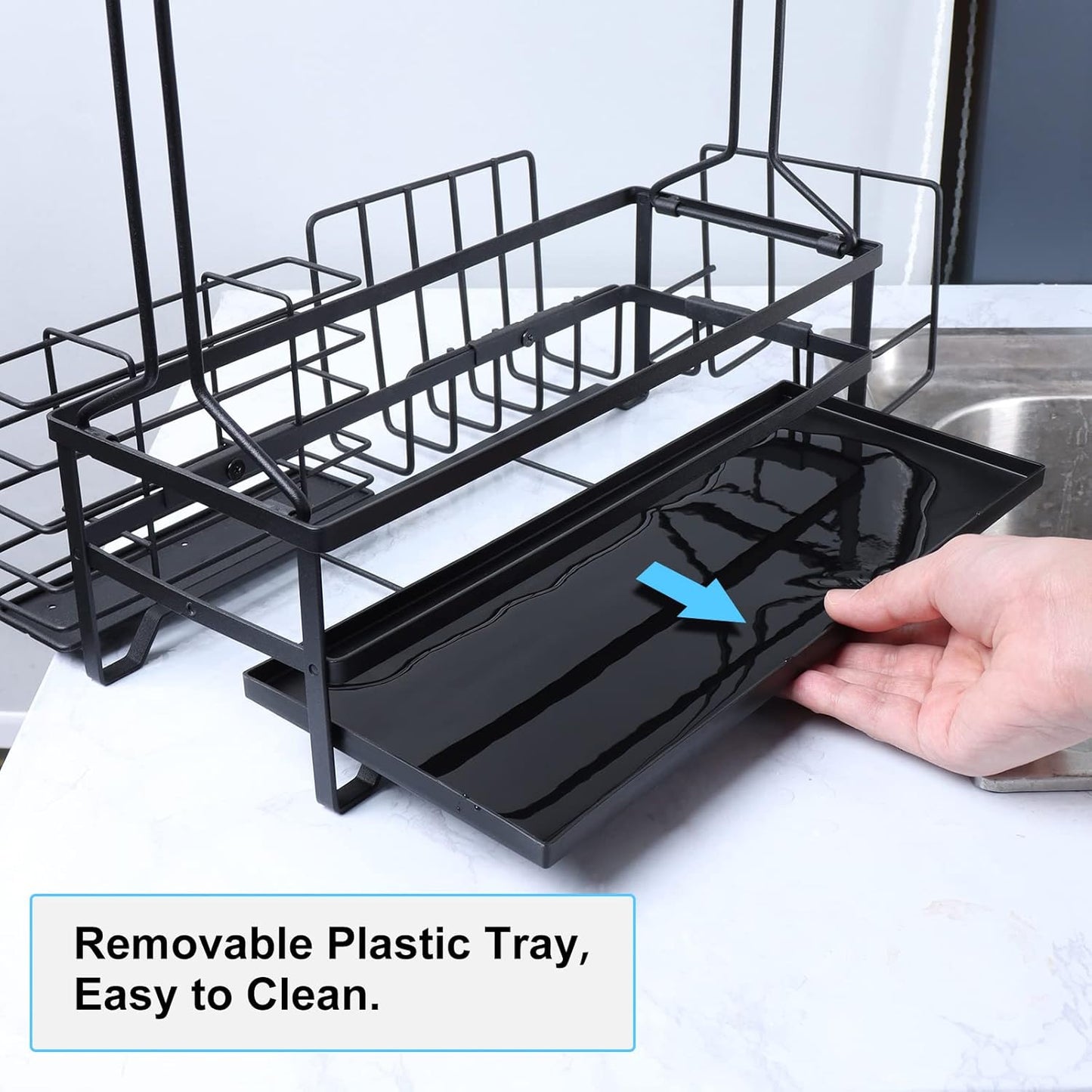 Grill Caddy, BBQ Caddy with Paper Towel Holder for Plate Cutlery, Flatware Caddy Picnic Condiment Caddy with 4 Hooks, Grill Utensil Caddy for Outdoor Barbecue Accessories Organizer