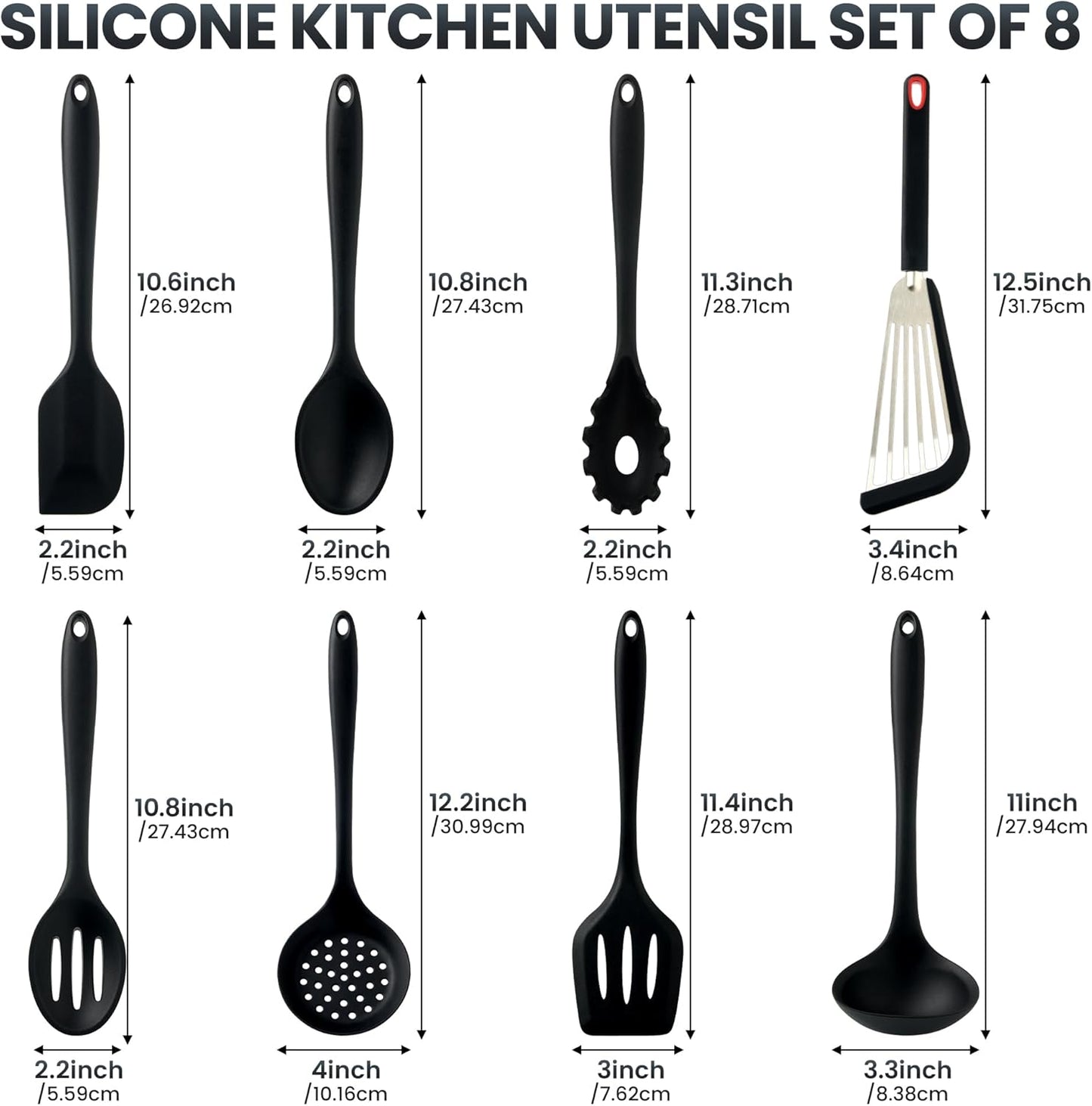Silicone Kitchen Utensils Set, 5 PCS Heat Resistant Non Stick Cooking Tools, Silicone Spatula/Turner/Serving Spoon/Soup Ladle/Slotted Spoon, for Home and Camping