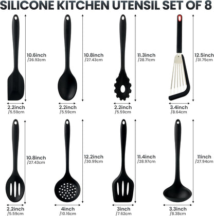 Silicone Kitchen Utensils Set, 5 PCS Heat Resistant Non Stick Cooking Tools, Silicone Spatula/Turner/Serving Spoon/Soup Ladle/Slotted Spoon, for Home and Camping