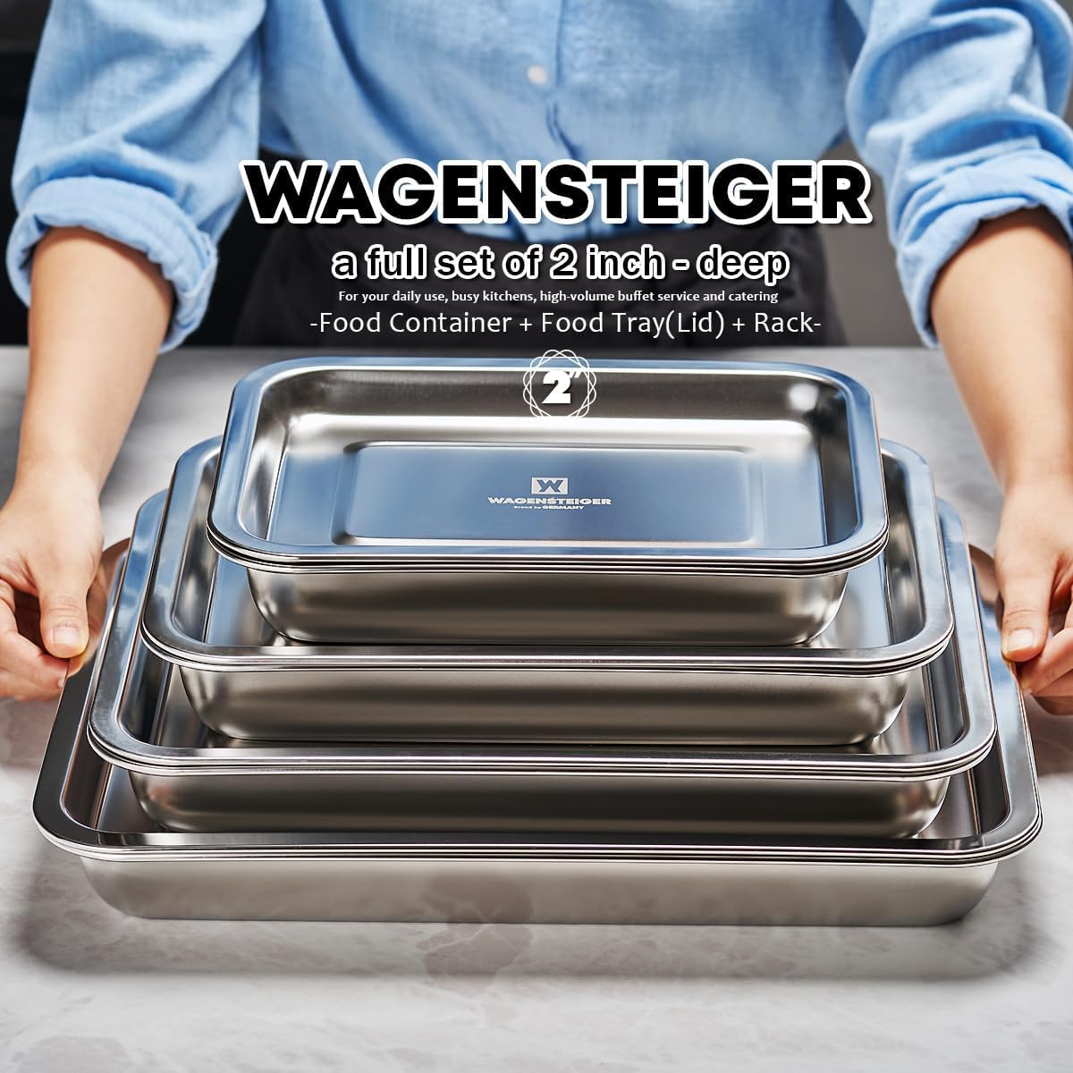 Stainless Steel Food Prep Container with Rack & Lid (Tray), 4.54Quarts, Catering Pans, Restaurant Pans, Buffet Party pan, Roasting Pan with Rack, Bakeware Roaster, Casserole (1307 / No7)