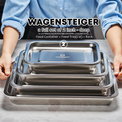 Stainless Steel Food Prep Container with Rack & Lid (Tray), 4.54Quarts, Catering Pans, Restaurant Pans, Buffet Party pan, Roasting Pan with Rack, Bakeware Roaster, Casserole (1307 / No7)