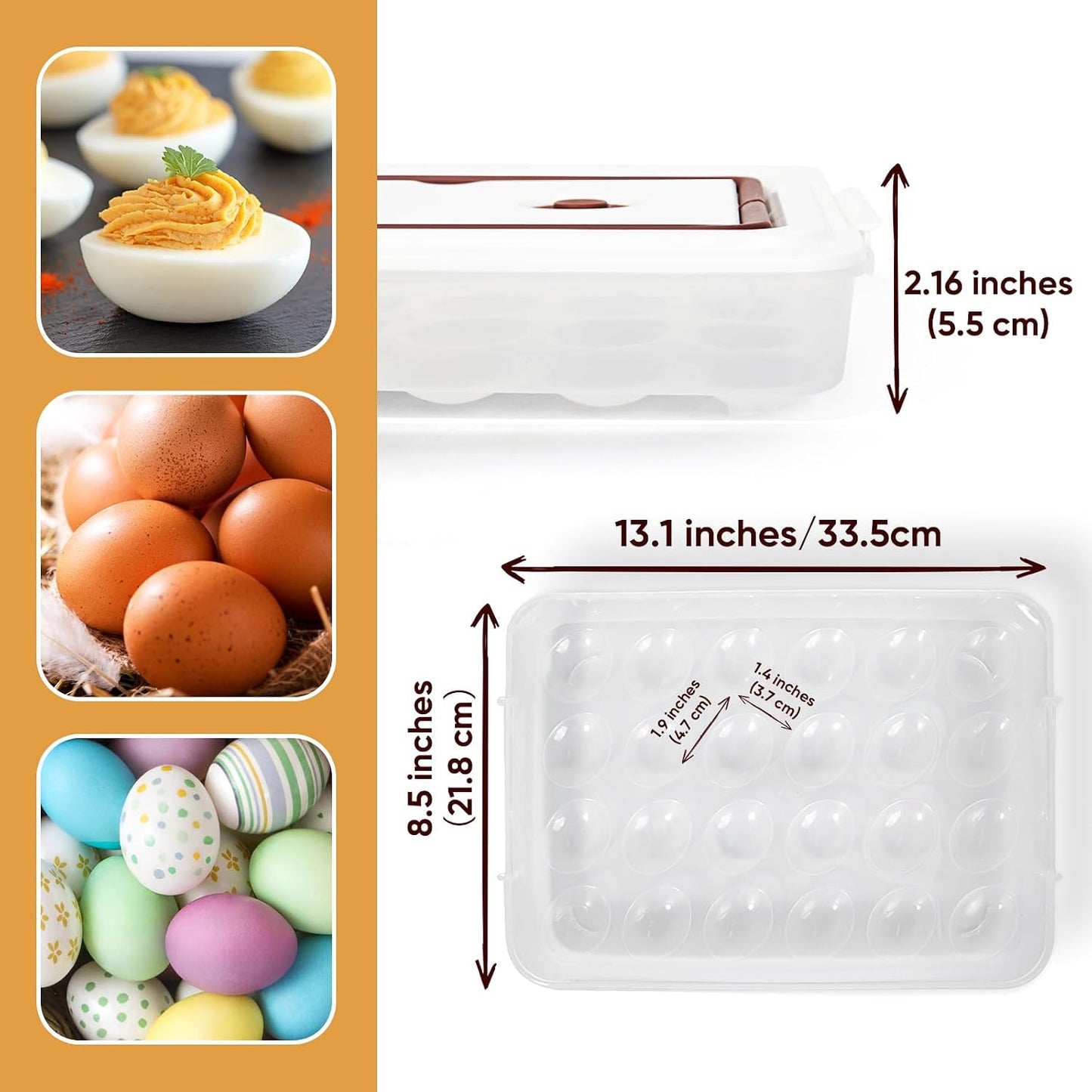 77L Deviled Egg Containers with Lid (Set of 2), Plastic Deviled Egg Tray Carrier with Handle for 48 Eggs, Clear Storage Egg Platter for Deviled Eggs, Easter Party Fridge Stackable Portable Egg Holder
