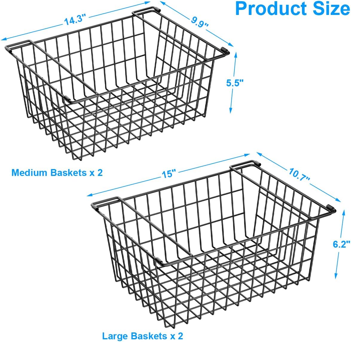Freezer Organizer Bins, Large Capacity Stackable Baskets for Deep Chest Freezer Easy Get and Sort Bottom Frozen Meats Food Storage Containers Pantry Storage and Organization, 4pcs