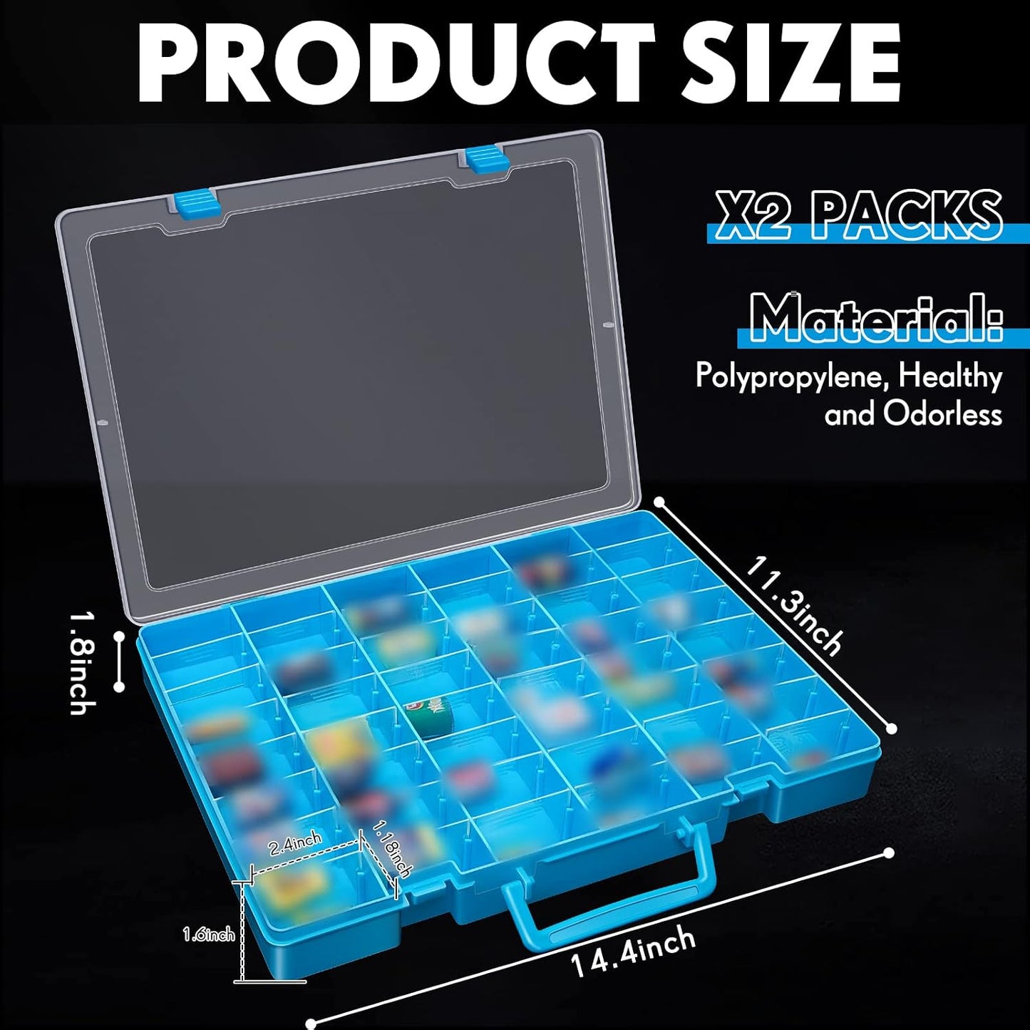 Juexica 2 Pcs Large 48 Grids Plastic Storage Bead Organizer Box, Tackle Box, Compartment Organizer Container with Adjustable Dividers for Jewelry Art Crafts Toys Screw Small Parts(Clear)