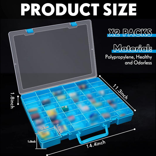 Juexica 2 Pcs Large 48 Grids Plastic Storage Bead Organizer Box, Tackle Box, Compartment Organizer Container with Adjustable Dividers for Jewelry Art Crafts Toys Screw Small Parts(Clear)