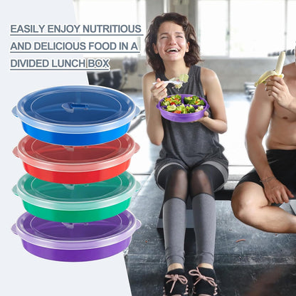 Hushee 4 Pcs Microwave Food Storage Tray Containers with Ventilation Lids 3 Compartment Divided Plates Portion Plate Fits Microwave Fridge(Rectangle,Mixed Colors,10.04 x 6.38 x 2.24 Inch)