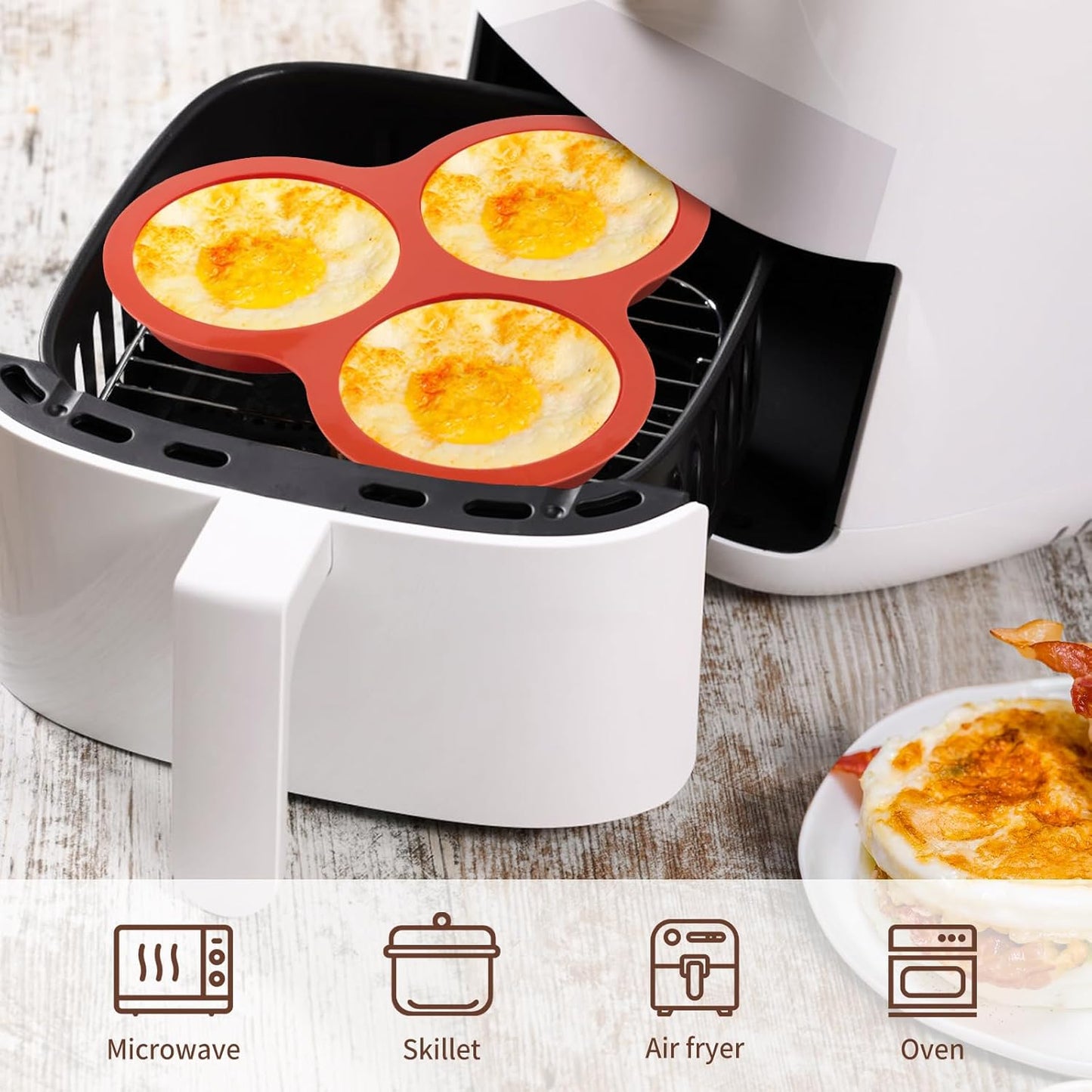 JOERSH 2-PK Air Fryer Egg Mold, 4 Cups Silicone Air Fryer Baking Pan Non-Stick for Egg Bites, Cupcake, Muffin, Tart, Frittata, Quiche