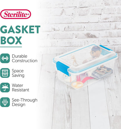 Sterilite 80 Qt Gasket Box, Stackable Storage Bin with Latching Lid and Tight Seal, Plastic Container to Organize Basement, Clear Base and Lid, 1-Pack