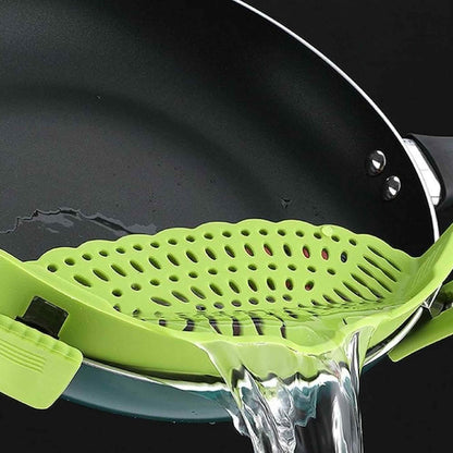 Blue Silicone Clip On Strainer, Universal Pot Colander for Draining Pasta, Vegetables and Kitchen Cooking