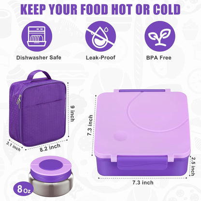 Itslife Bento Lunch Box for Kids with 8oz Soup Thermo&Lunch Bag, Leak-Proof Lunch Food Containers with 4 Compartment, Hot Food Insulated Food Jar for Kids School (Green)