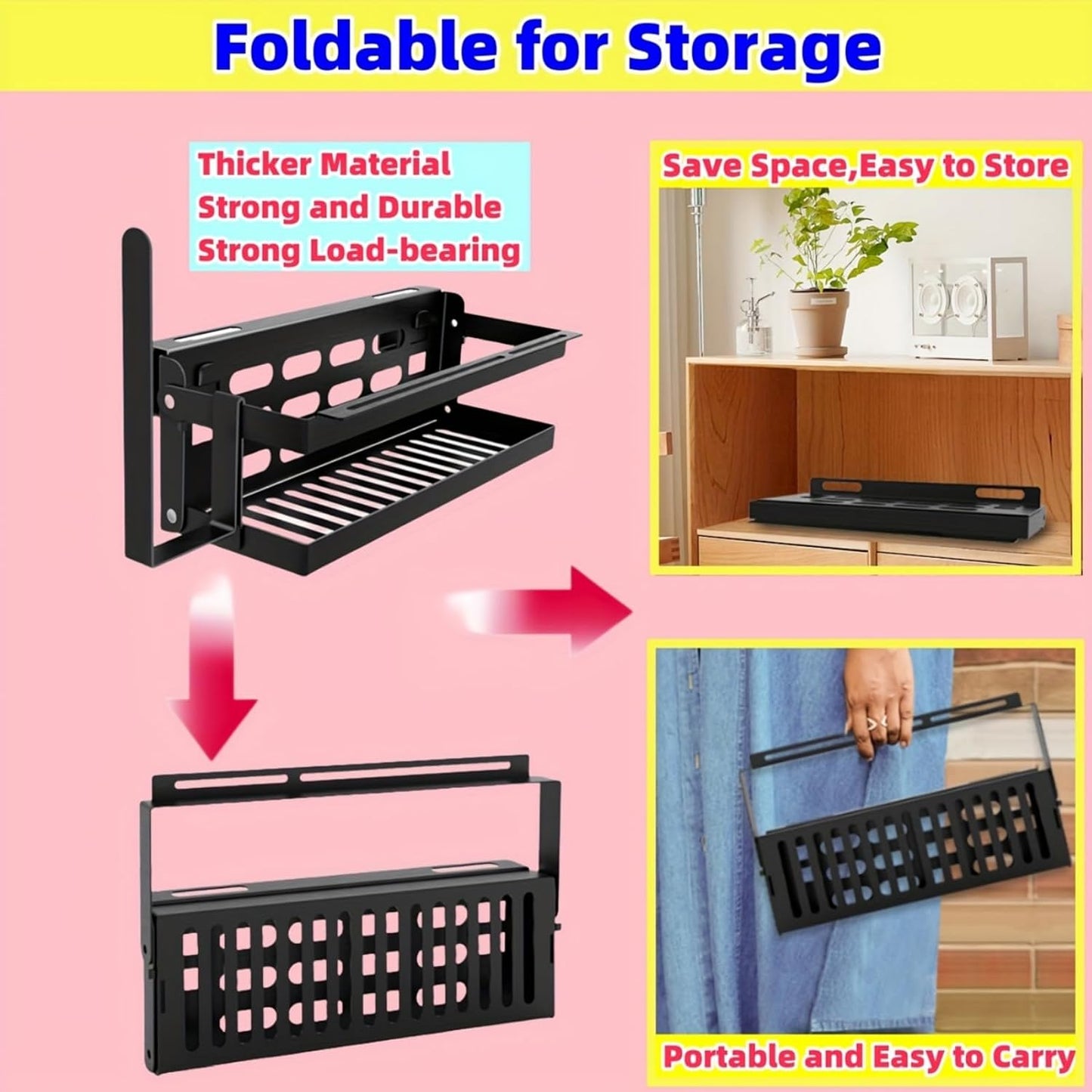 Upgrade Foldable Griddle Caddy for 17''/22''/28"/36" Blackstone BBQ Griddle,Space Saving Grill Tool Holder for Blackstone BBQ Accessories Organizer,with Paper Towel Holder&Knife Rack&Hooks