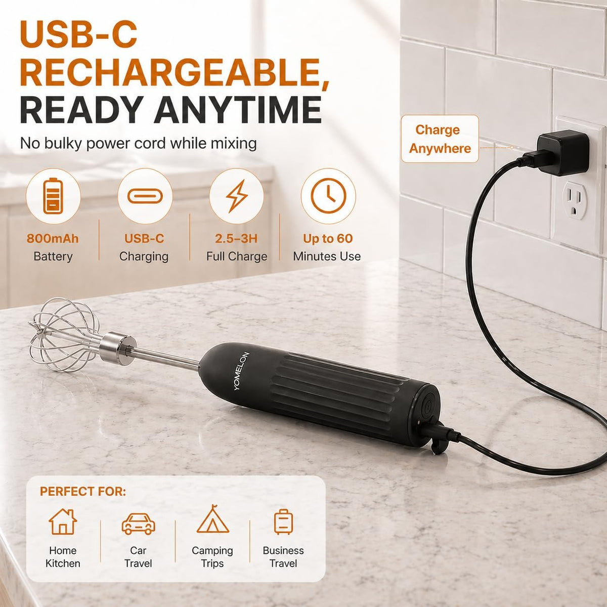 Handheld Electric Egg Beater Whisk,2-Speed USB-C Rechargeable Portable Wireless Balloon Whisk for Eggs, Milkshake Cream, Butter, Baby Food Fruits, Sauces and Soup for Kitchen,Camping Baking - White