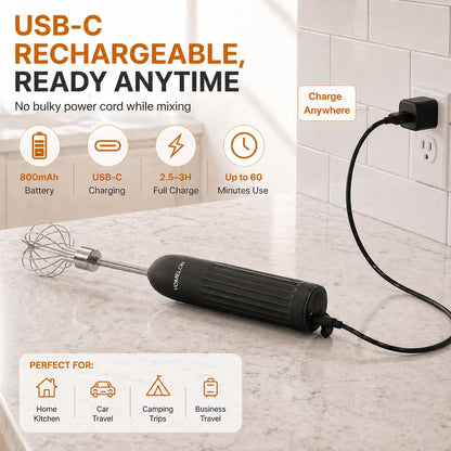Handheld Electric Egg Beater Whisk,2-Speed USB-C Rechargeable Portable Wireless Balloon Whisk for Eggs, Milkshake Cream, Butter, Baby Food Fruits, Sauces and Soup for Kitchen,Camping Baking - White