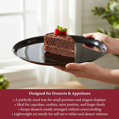 Smarty Had A Party 12 Inch Black Round Plastic Serving Tray – Heavy-Duty Party Platters & Catering Trays, Reusable or Disposable Plastic Trays for Serving Food, Elegant Party Tray Set of 25