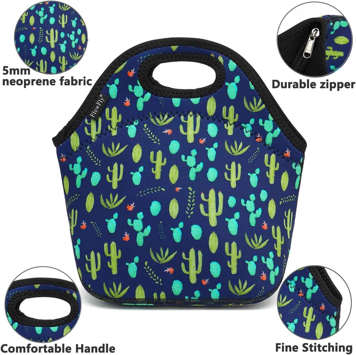 FlowFly Neoprene kids Lunch box Insulated Soft Bag Mini Cooler Thermal Meal Tote Kit for Boys, Girls,Men,Women,School,Work, Office,Black