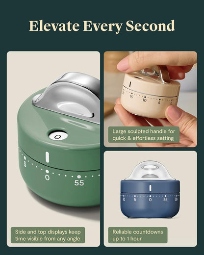 Caraway Mechanical Kitchen Timer, Stainless Steel 60 Minute Wind Up Timer