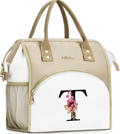 Initial Lunch Bag Women, Cooler Insulated Lunch Bag for Girls, Large Adult Leakproof Lunch Box for Picnic Work, Personalized Tote Bag, Birthday Gifts/Mothers Day Gifts, Letter K.