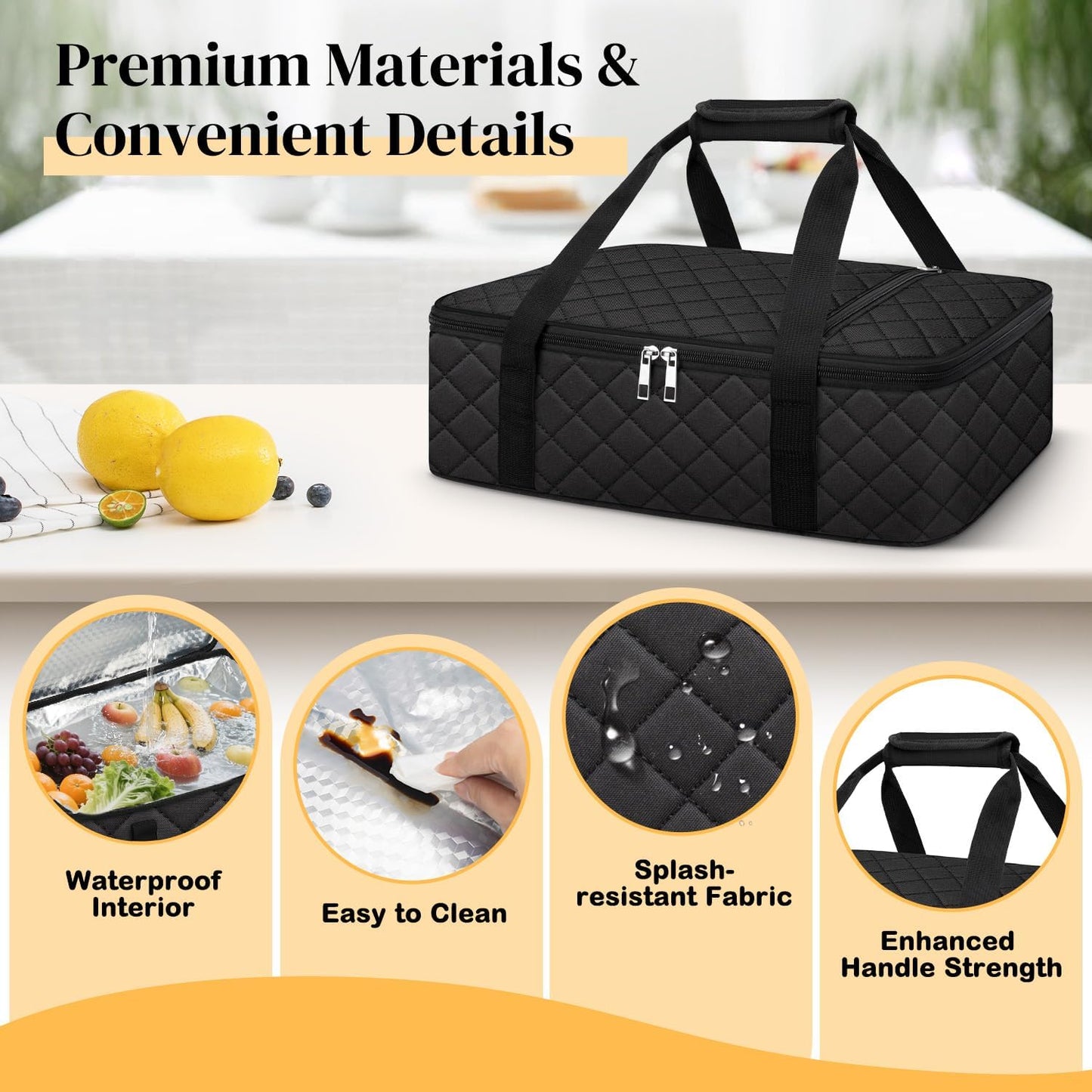 Coobiiya Insulated Casserole Carrier,Lasagna Lugger Tote Keeps Food Hot or Cold,Thermal Lunch Bag Warmer & Cooler Carrier Bag,Portable Tote Bag Fits 9" x 13" Baking Dish for Picnic and Cookout