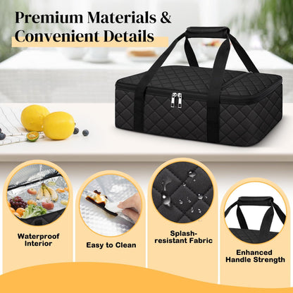 Coobiiya Insulated Casserole Carrier,Lasagna Lugger Tote Keeps Food Hot or Cold,Thermal Lunch Bag Warmer & Cooler Carrier Bag,Portable Tote Bag Fits 9" x 13" Baking Dish for Picnic and Cookout