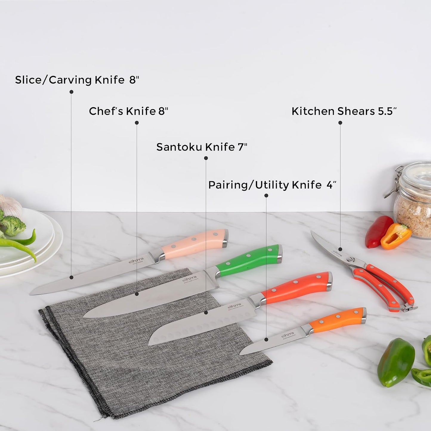 Elihome Cutting Wise 4pcs Kitchen Cutting Board Set, Non Slip Feet, Color Coded with Food Icon, Natural Wood Fiber, Dishwasher Safe, Eco-Friendly, Juice Grooves,Non Porous, BPA Free, Made in USA