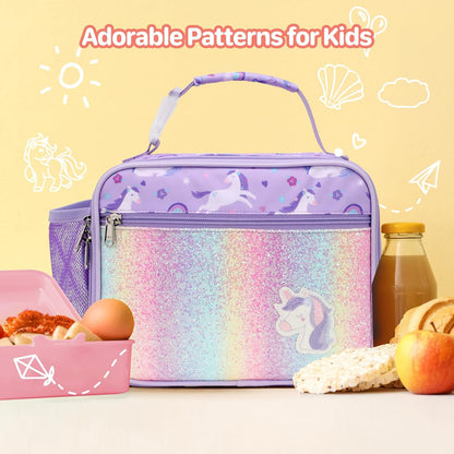 Kids Lunch Bag Boys - Insulated Kids Lunch Box Reusable Lunchbox with Water Bottle Holder Toddler Lunch Tote Bag for School Daycare, Black Dino Fossil