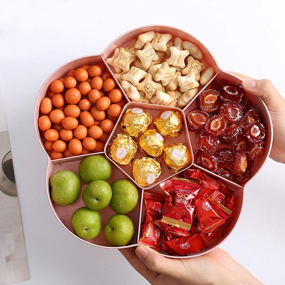 Storage Box Snacks Storage Box Flower Shape Snack Serving Tray Candy Serving Container 6 Compartments Divided Snack Plate With Lid ()