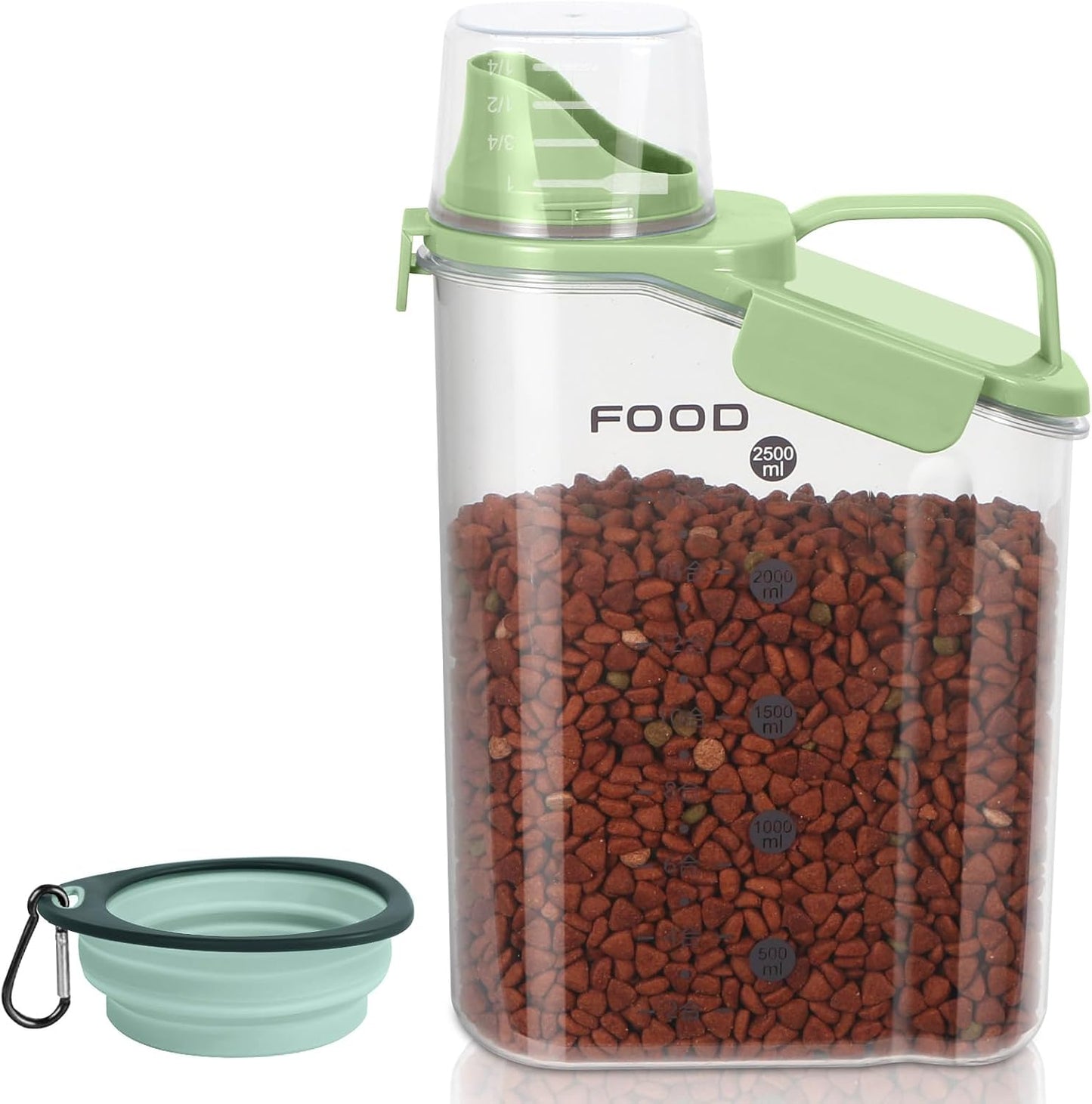 LEAWALK 3-5LBS Airtight Pet Food Storage Container PBA-free,With Large Nozzle/Measuring Cup/ 4 Press Buckle for Dogs, Cats, Birds, Chicken Lndoor and Outdoor Use (Black + Beige) 2 Pack
