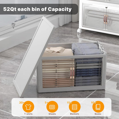 UAMFURI 720QT Stackable Storage Bins with Lids, Extra Large Storage Cabinet with Doors and Wheels, Collapsible Plastic Storage Box for Bedroom Dorm Office Garage