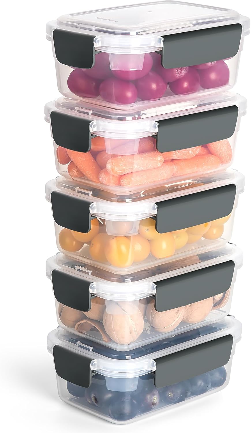 YORY 9 cup Plastic Food Storage Containers with Lids Nestable Freezer Dishwasher Safe Rectangle Meal Prep Container Set,5-Pack