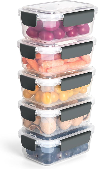 YORY 9 cup Plastic Food Storage Containers with Lids Nestable Freezer Dishwasher Safe Rectangle Meal Prep Container Set,5-Pack