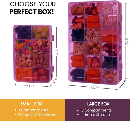 Large Kids Snack Box Containers Set of 2 -100 Labels, BPA-Free, Adjustable Compartments, Dishwasher Safe, Reusable Tray, Food Grade, Meal Prep Container, PARENT TESTED PARENT APPROVED AWARD (Clear)