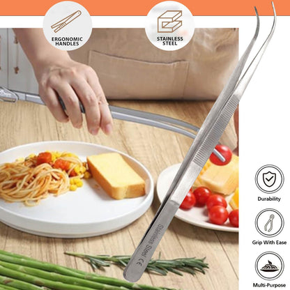 6 Inch Professional Culinary Stainless Steel Precision Tongs with Serrated Tips, Plating/Food Presentation Detailing Serving Tongs, Chef's Kitchen Tweezer Tongs - Ultra Non-Slip Grip
