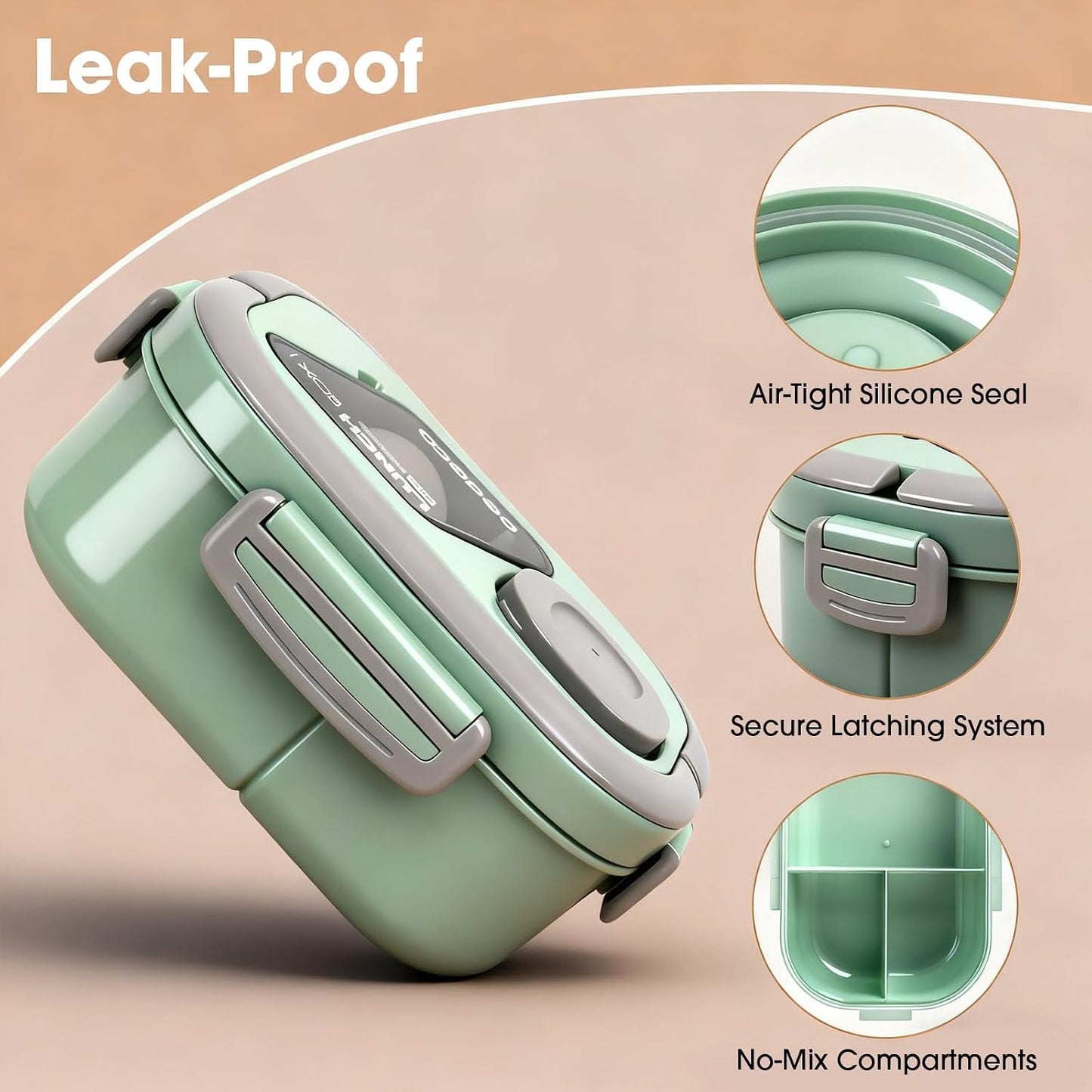 PEDECO All-in-one Bento Lunch Box Set for Adults & Kids with Insulated Bag, Leakproof 3-Compartment and 2-Tier Stackable Container with Portable Sauce Pod, Microwave/Dishwasher Safe, BPA-Free (White)