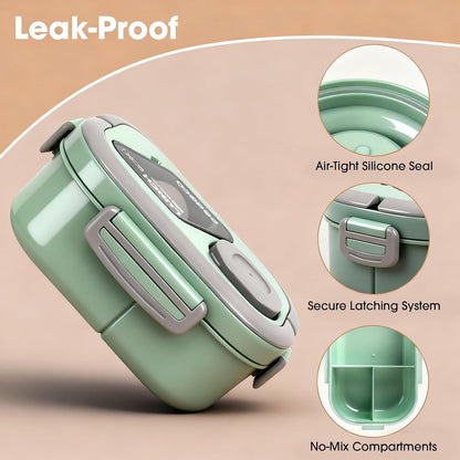 PEDECO All-in-one Bento Lunch Box Set for Adults & Kids with Insulated Bag, Leakproof 3-Compartment and 2-Tier Stackable Container with Portable Sauce Pod, Microwave/Dishwasher Safe, BPA-Free (White)