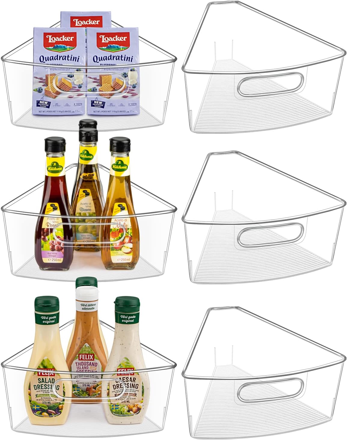 JEISSLIA Lazy Susan Cabinet Organizer Bins for 26"/ 28"/ 32" Diameter Corner Organizer, Plastic Cabinet Storage Bin, 1/8 Wedge - Food Safe, BPA Free, with Non-Slip Pads (for 26" Diameter, 6 Pack)