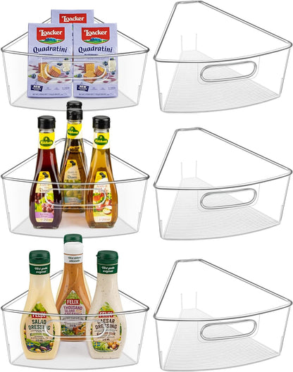 JEISSLIA Lazy Susan Cabinet Organizer Bins for 26"/ 28"/ 32" Diameter Corner Organizer, Plastic Cabinet Storage Bin, 1/8 Wedge - Food Safe, BPA Free, with Non-Slip Pads (for 26" Diameter, 6 Pack)