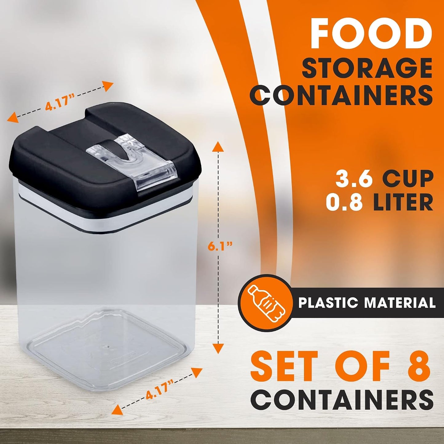 Set of 8 Airtight Food Storage Containers - Pantry Organizer Bins, BPA Free Plastic Containers plus Dry Erase Marker and Labels, Pink