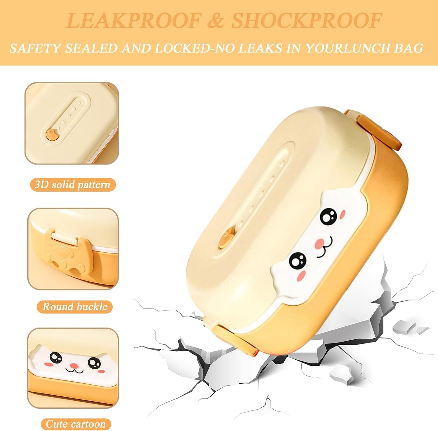 Cute Bento Box, with Cutlery Set Portable Lunch Box, 700ML Leak-proof 2 Compartment Lunch Container, Reusable Snack Box, Microwave/Dishwasher/Freezer Safe, BPA Free, Snack Container (Purple)